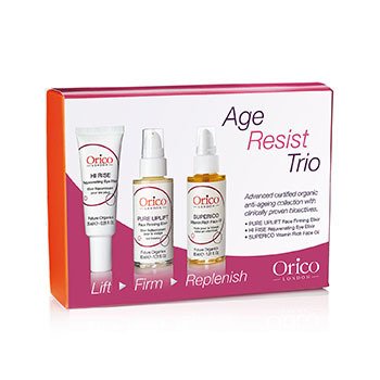 Orico London Trío Age Resist: Aceite facial 30 ml/1,01 oz + Elixir reafirmante 30 ml/1,01 oz + Elixir para ojos 25 ml/0,85 oz