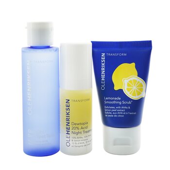 Ole Henriksen Acids Done Bright Set: Lemonade Smoothing Scrub 30g + Glow2OH Dark Spot Tónico 65ml + Dewtopia 20% Acid Night Treatment 15ml