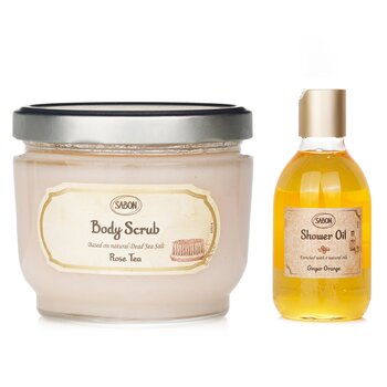 Sabon Exfoliante corporal - Té de rosas y aceite de ducha - Jengibre y naranja