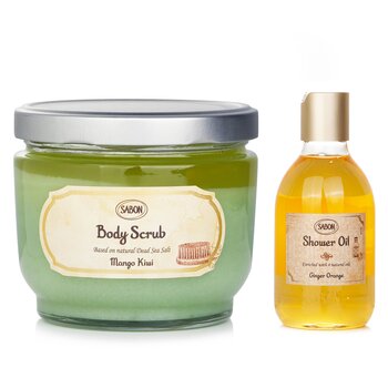 Sabon Exfoliante corporal de mango y kiwi y aceite de ducha de jengibre y naranja