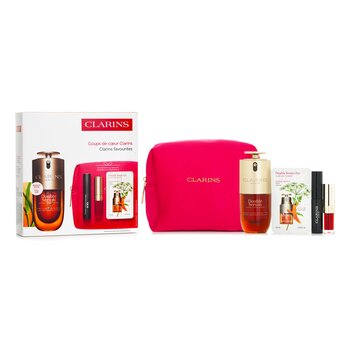Clarins Conjunto de Favoritos: Suero Doble 30ml + Aceite Labial Confort - #03 1.4ml + Máscara de Volumen Wonder XXL 3ml + Muestra Suero Doble para Ojos 0.9ml